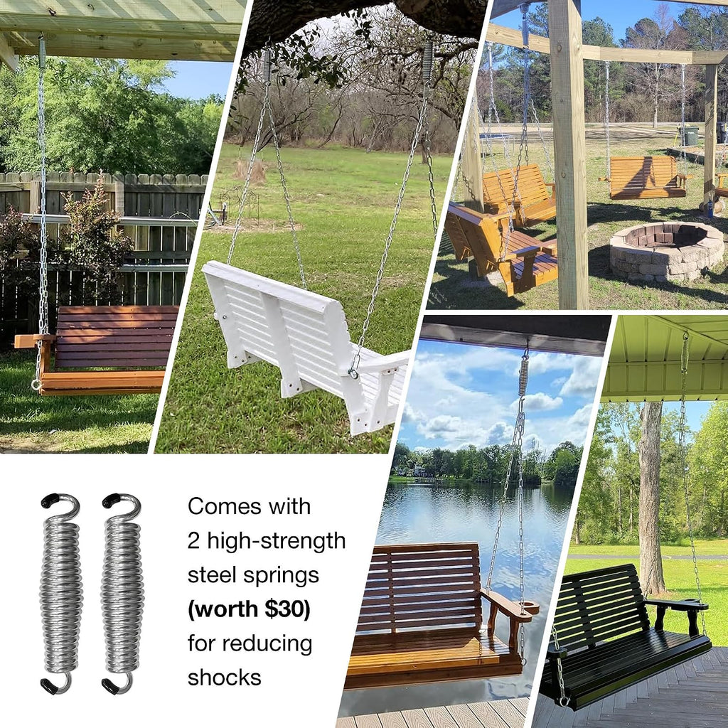 Wooden Porch Swing 3-Seater, High Backrest and Deep Seat, Bench Swing with Cupholders, Hanging Chains and 7mm