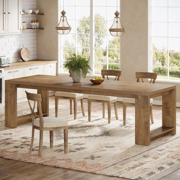 86.61-Inch Dining Table for 6 People, Modern Narrow Long Kitchen Table with Pedestal Base, Farmhouse Extra Long
