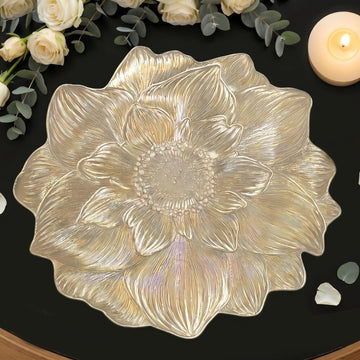Set of 6 Gold Vinyl Round Placemats,Washable Pressed Flower Table Mats