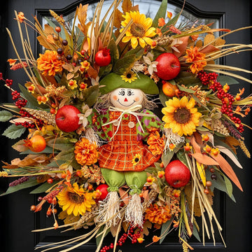 Fall Wreath for Front Door, 24 Inch Autumn Wreath for Front Door