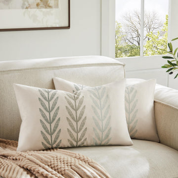Farmhouse Leaves Lumbar Pillow Covers Set of 2, 12x20in Mixed Green