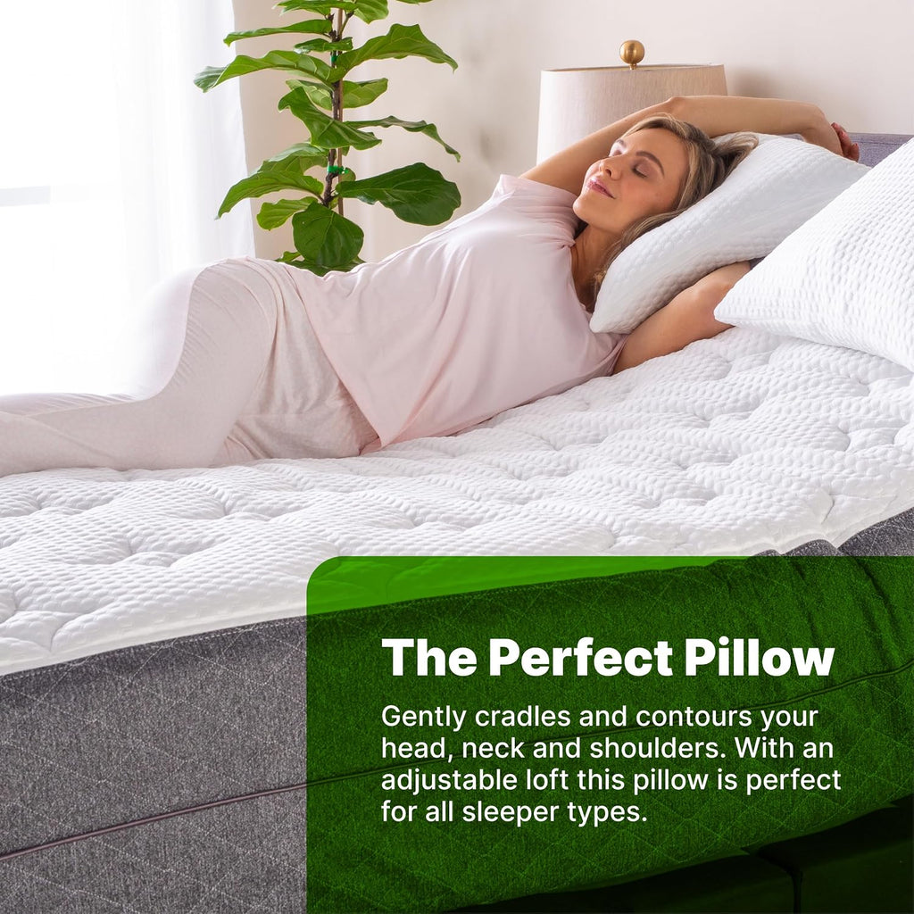 Shredded Memory Foam Pillow with Adjustable Gel and Cooling Breathable Cover - Queen Shredded Pillows CertiPUR-US