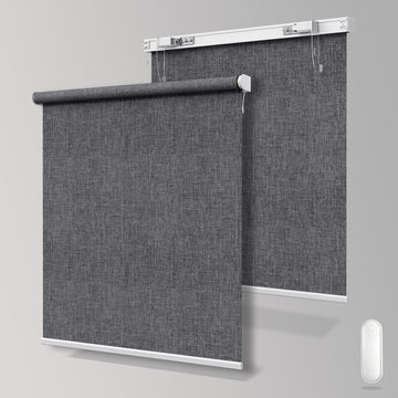 No Drill Motorized Roller Blinds, Outside Mount Installation Electric Blackout Blinds with Remote, Compatible with