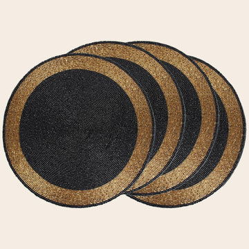 Black & Gold Beaded Placemat - 14" Space Tablemat Handmade Luxury Table Charger, Non-Slip Heat Resistant Dining &