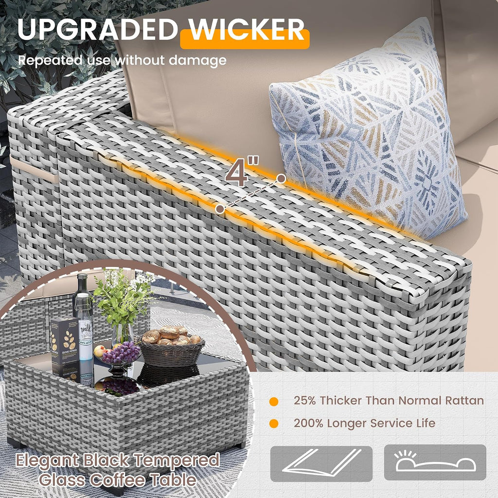Patio Furniture Set, 7 Pieces PE Wicker Sectional Sofa with Tea Table, Outdoor Conversation Set , Garden, Backyard