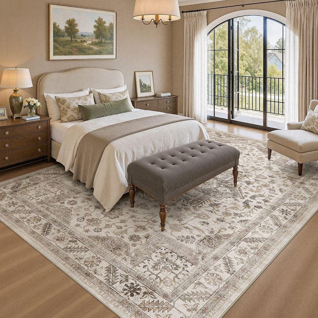 Area Rug, Washable, Traditional, Light Brown