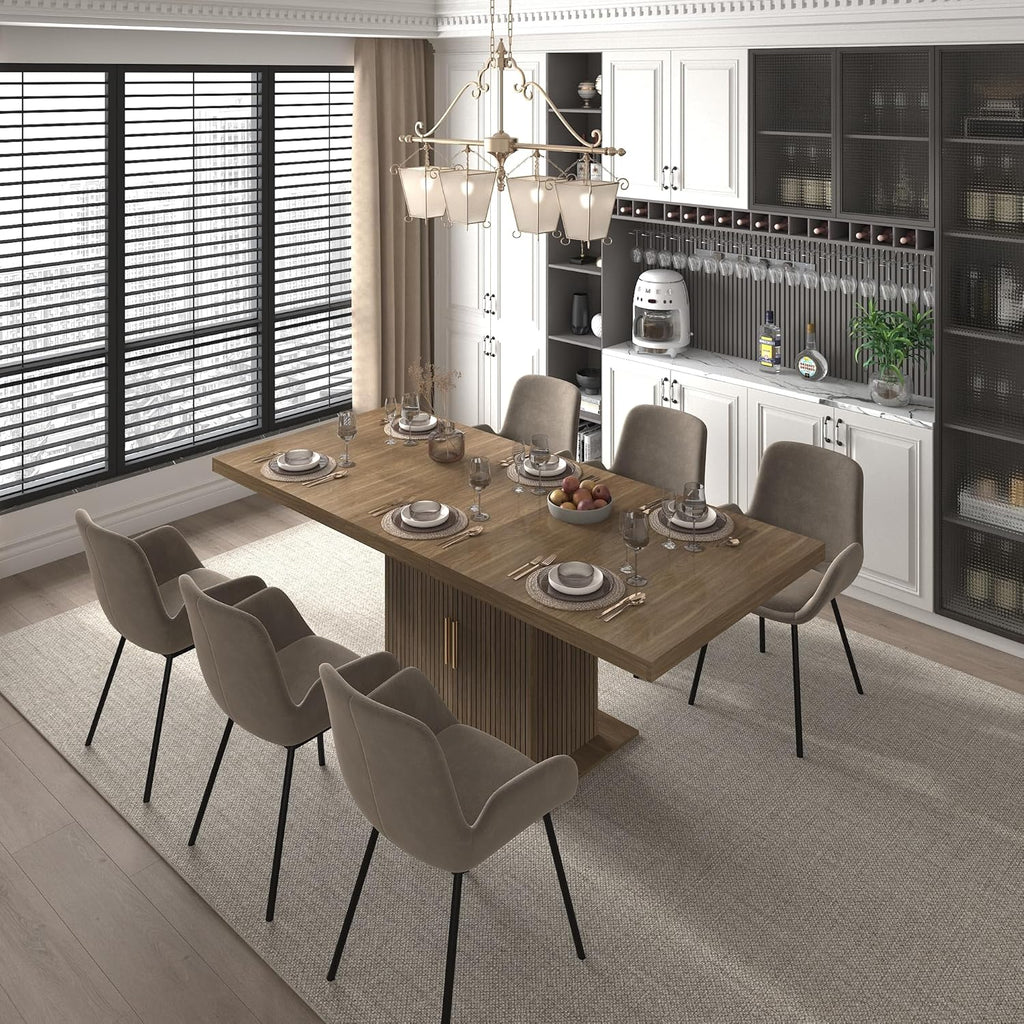 63"-79" Extendable Dining Room Table for 6-10 People, Modern Minimalist Dining Table with 2 Tier Storage, Space