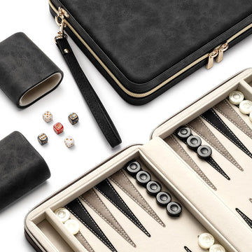Backgammon Sets for Adults and Kids, Classic Backgammon Board with Unique Checkers Dice, Folding Faux Leather