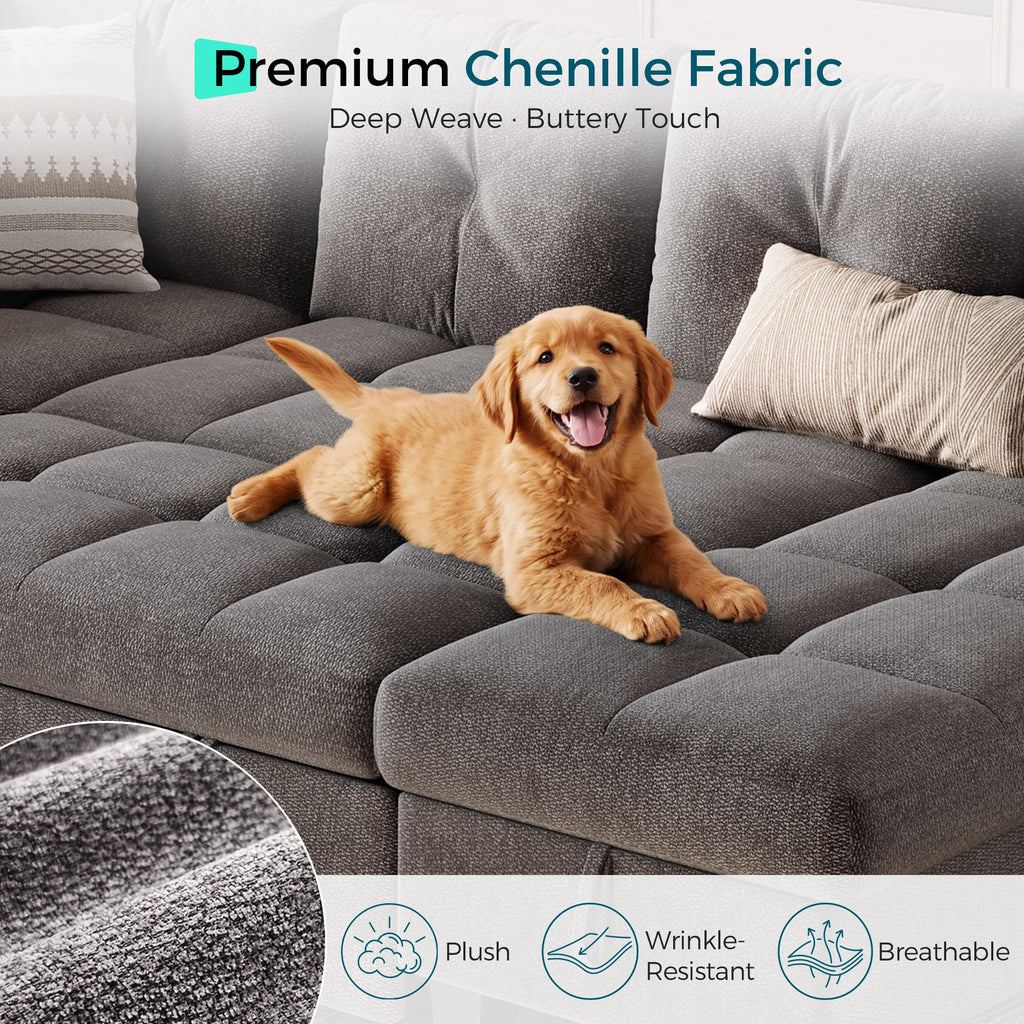 Modular Sectional Sofa Bed, Chenille Pull Out Couch 2 Seat Grey