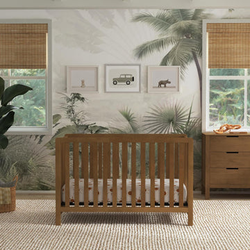 Low-Profile 4-in-1 Baby Crib, Walnut | GREENGUARD Certified Crib Convertible to Toddler Bed, Daybed & Full-Size