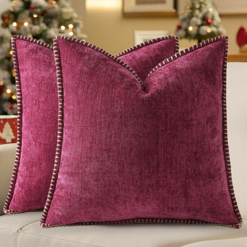 Soft Chenille Throw Pillow Covers 26x26 Set of 2 Rhododendron