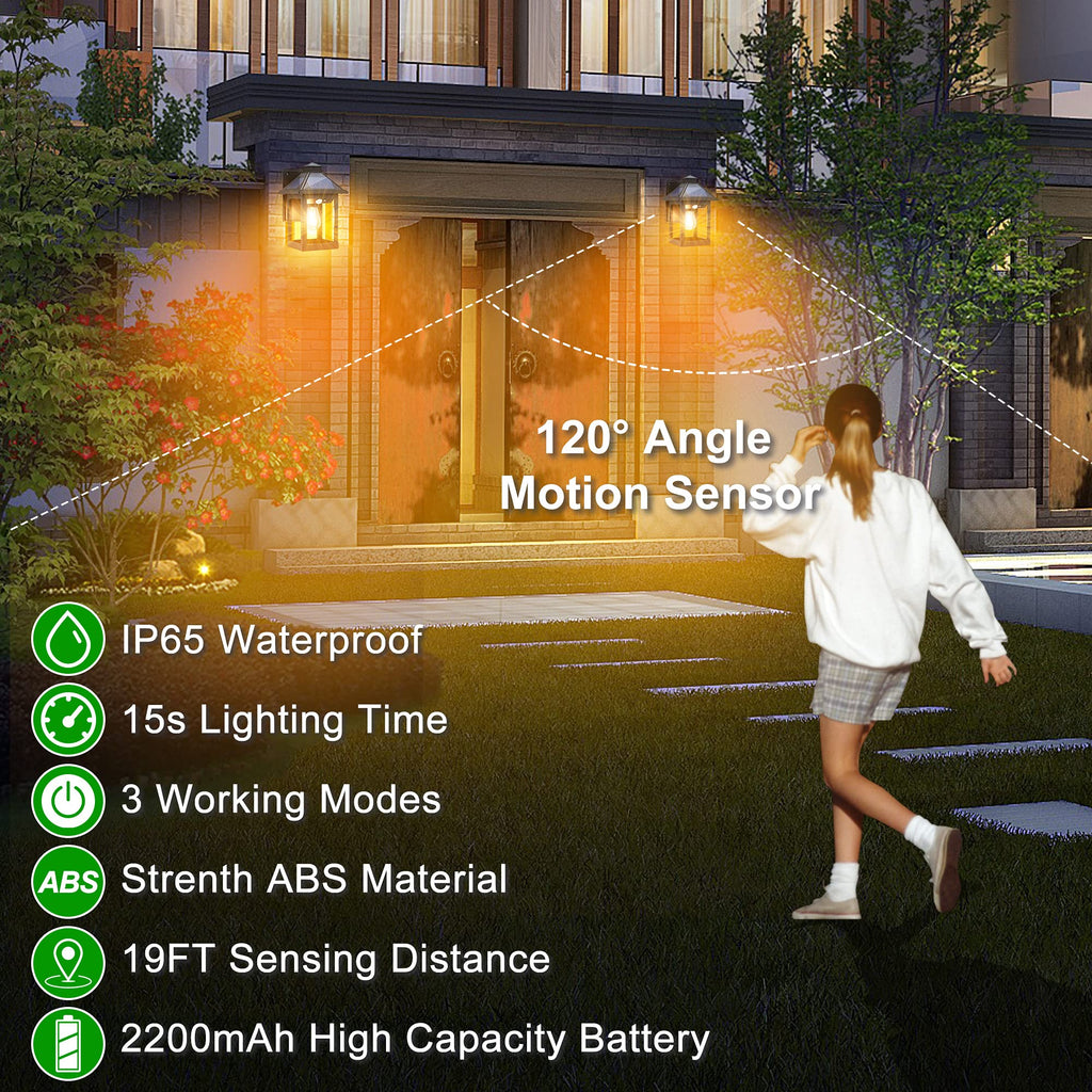 Solar Wall Lanterns Outdoor with 3 Modes, Dusk to Dawn Motion Sensor