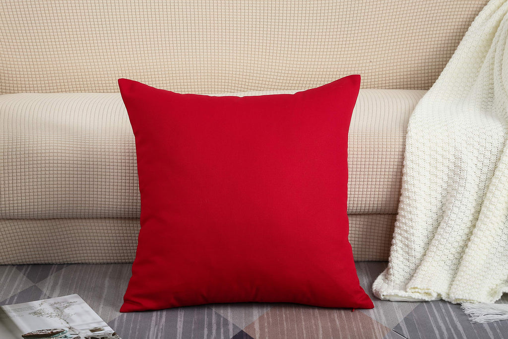 Handmade Decorative Solid 100% Cotton Canvas Throw Pillow Cover/Euro Pillowcase - (26" x26", Christmas Red, 1 Count