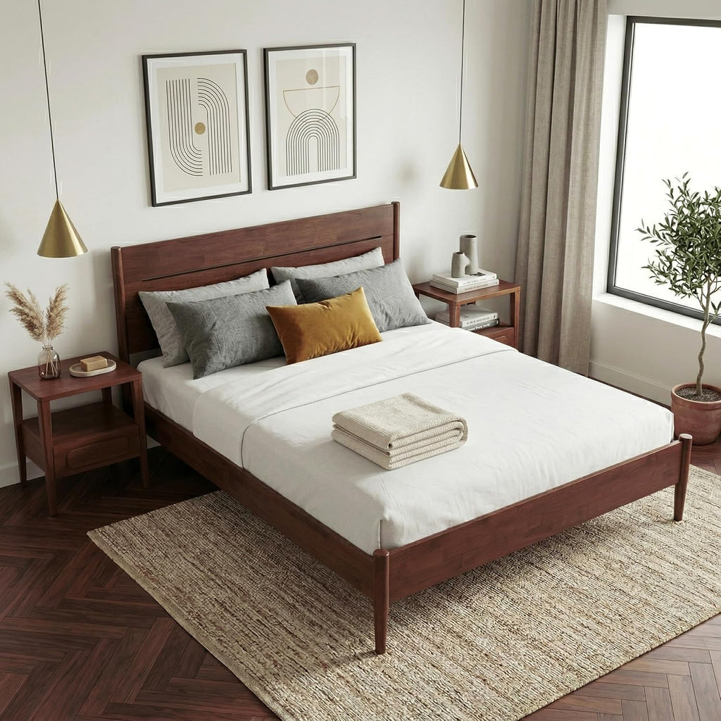 Bed Frame Queen, Premium Solid Wood Platform Bed with Reinforced Frame, Japanese Joinery Bed Frame, Wood Slat