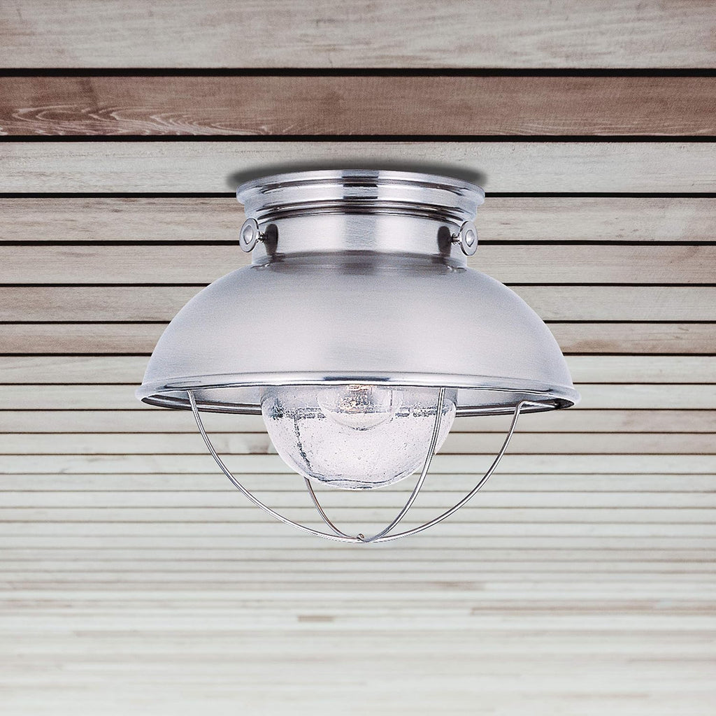 Sebring Transitional One - Light Outdoor Ceiling Flush Mount Outside Fixture, Brushed Stainless Finish, 1-Light