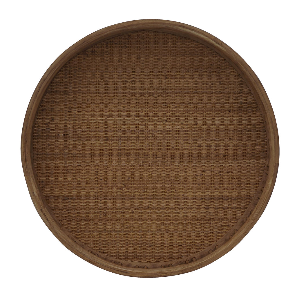 Rattan Side Table with Wicker Tray Top 20x23'', Boho Hand-Woven, Small Round with Hairpin Legs, Coffee Table Set