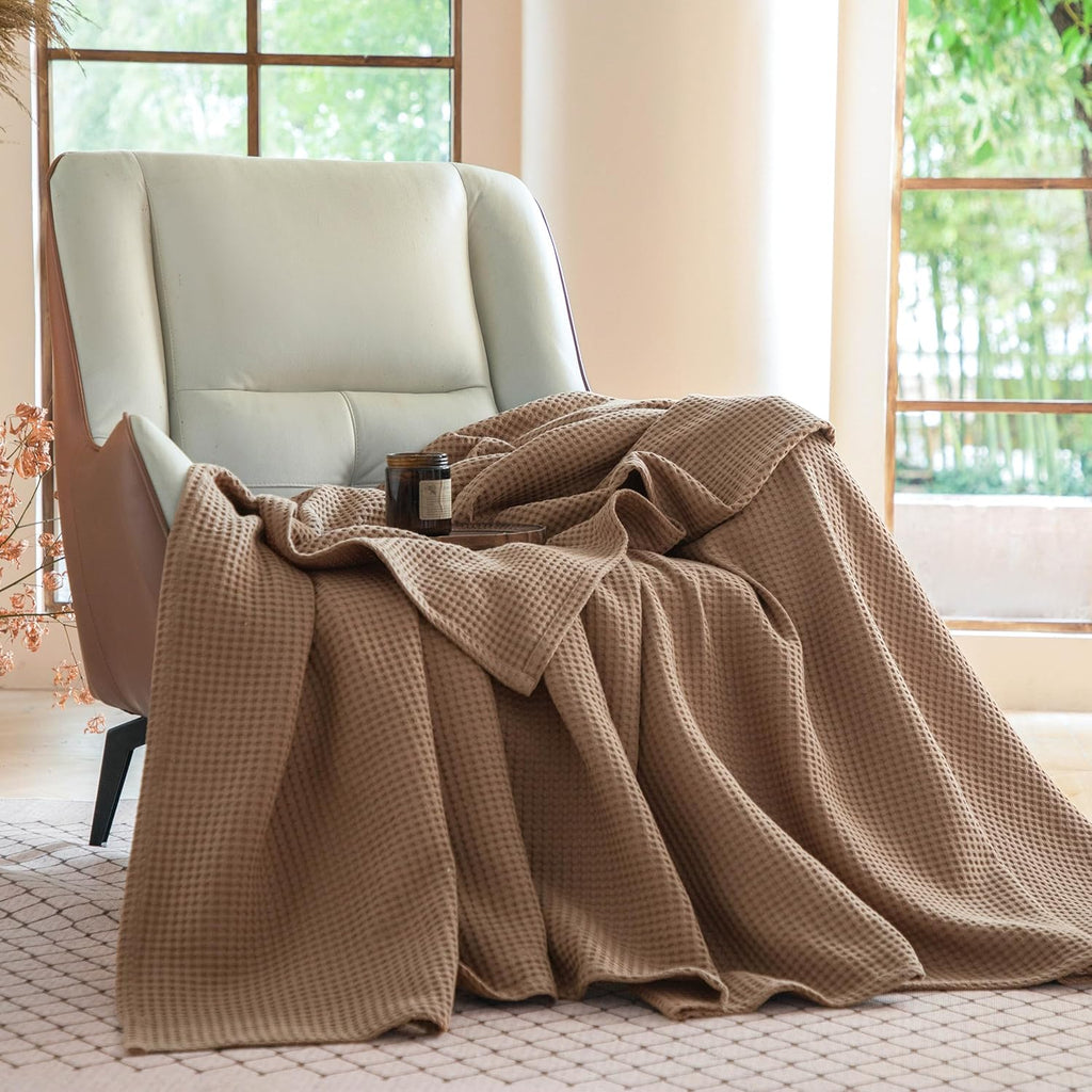 100% Cotton Waffle Weave Throw Blanket 40"x50", Soft Lightweight Breathable Cozy Washed, Layer Blanket, Farmhouse