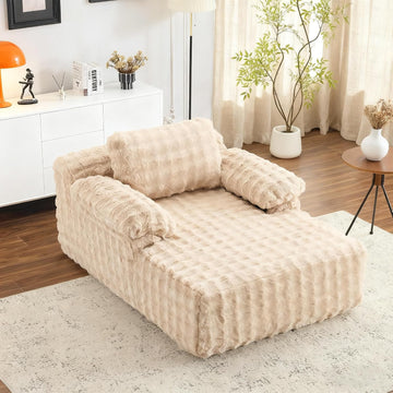 Boneless Chaise Lounge Chair, Light Brown Oversized Reading Chair Upholstered Bubble Fleece Cloud Couch Sofa Recliner