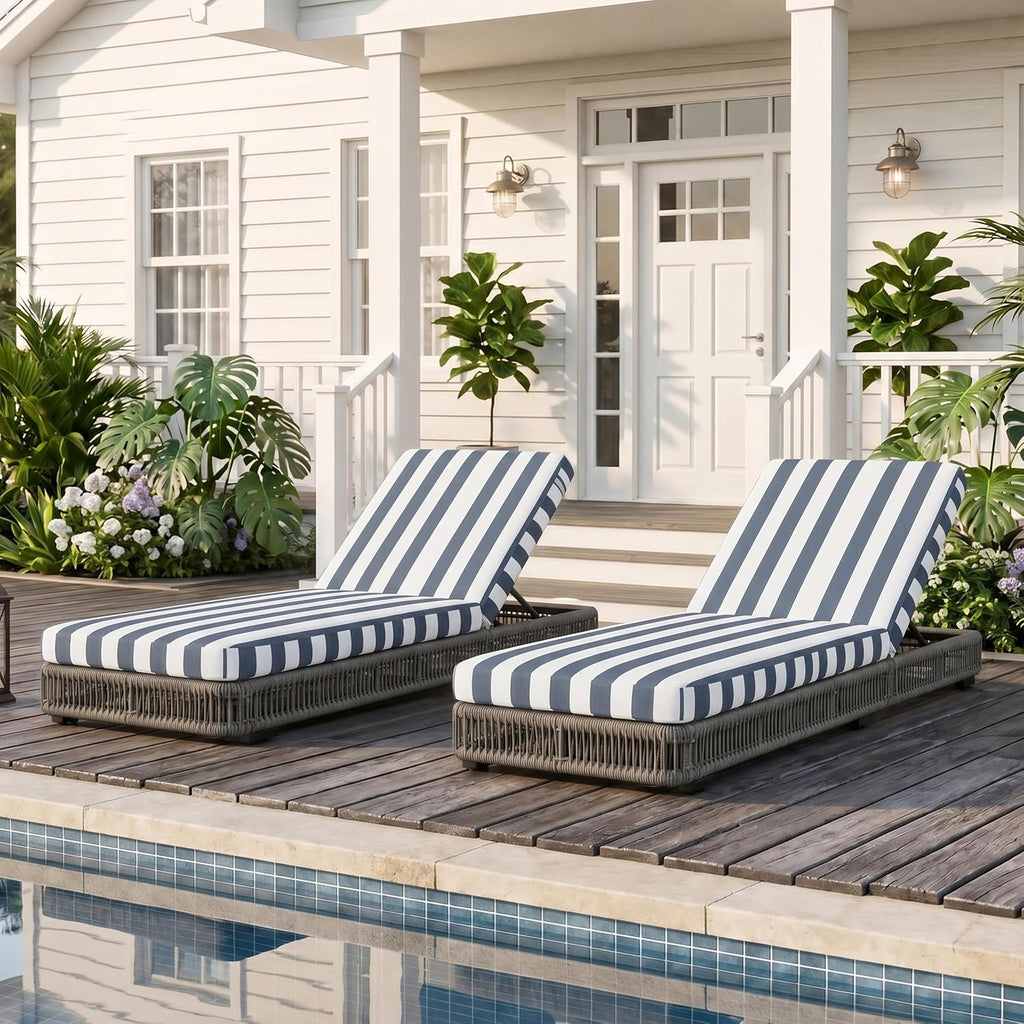 Outdoor Chaise Lounge Chair,Patio Wicker Recliner with 5-Position Adjustable Backrest, Rattan Reclining Pool