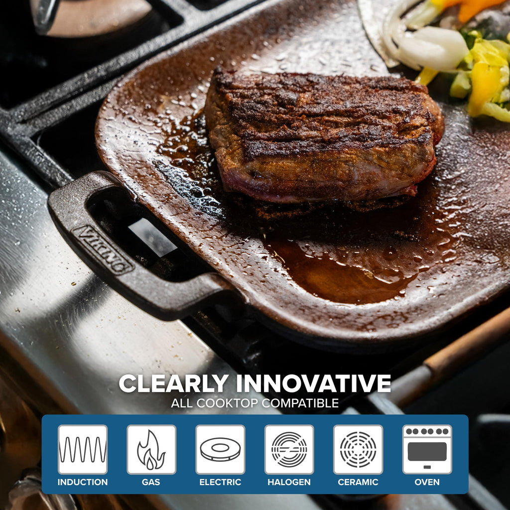 Nonstick Double Burner Griddle, 24 Inch Bronze Cast Iron Grill Pan, Made without PFAS, Induction Compatible, Oven