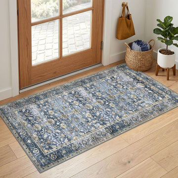 Vintage 2x4 Rugs Washable Kitchen Rug Blue Grey Beige