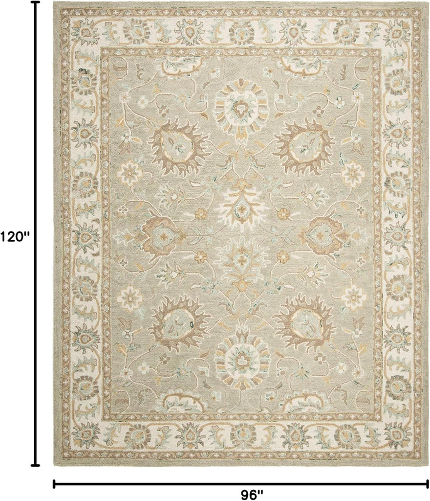 Blossom 8' x 10' Sage / Ivory Handmade Premium Wool Area Rug