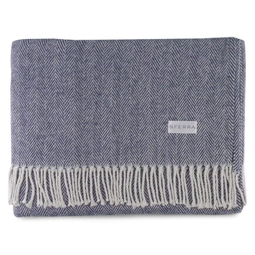 Celine Herringbone, 100% Cotton Throw Blanket - Navy