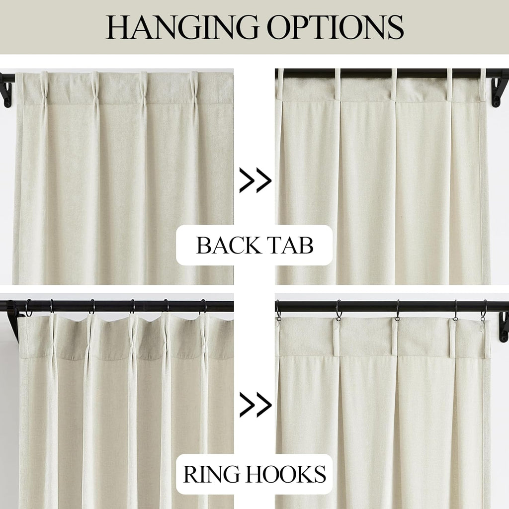 Ivory Beige Pinch Pleated Curtains Velvet Chenille Light Filtering Window Curtains for Living Room Bedroom