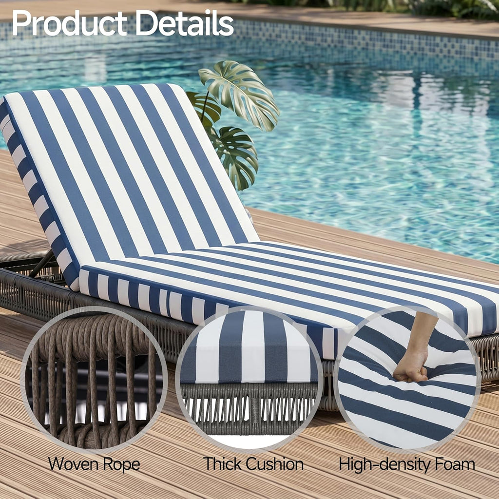 Outdoor Chaise Lounge Chair,Patio Wicker Recliner with 5-Position Adjustable Backrest, Rattan Reclining Pool
