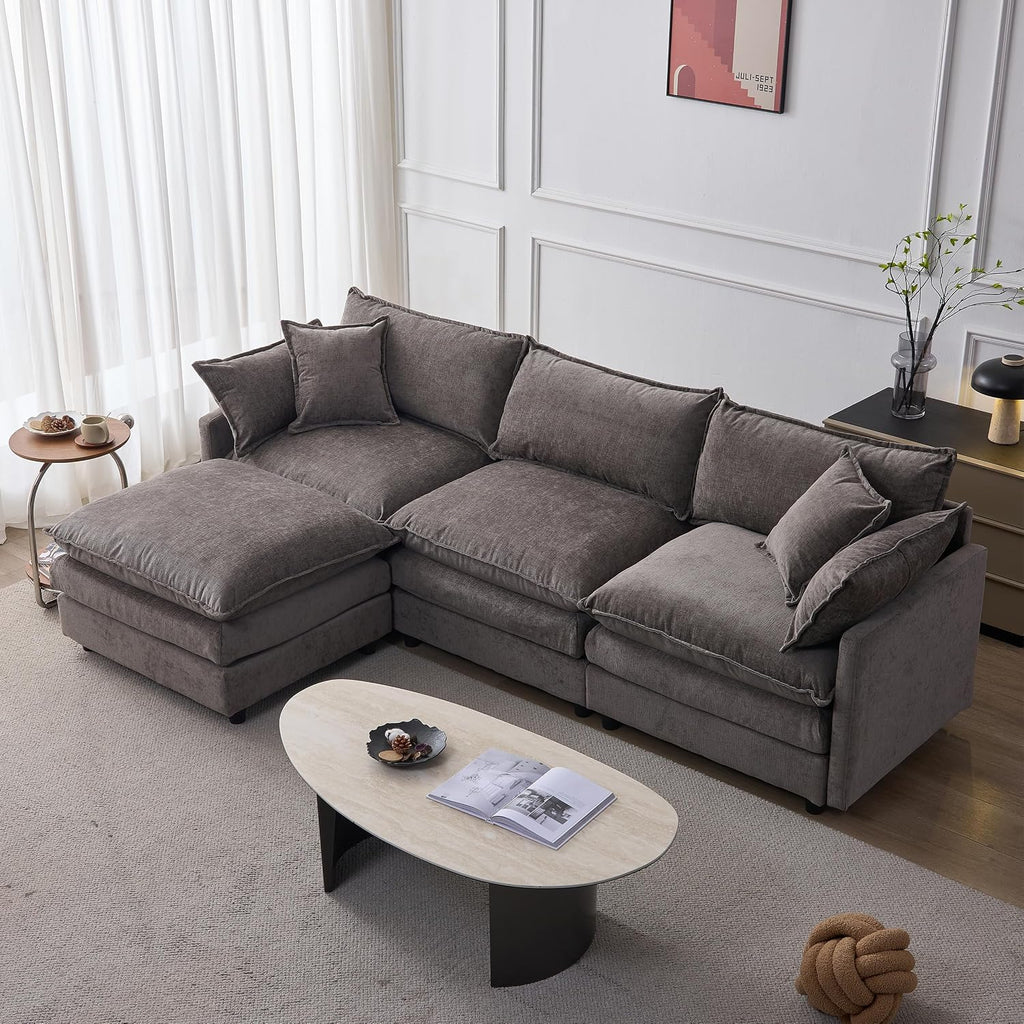 105" Oversized Modular Cloud Sectional Sofa Free Convertible L-Shaped Corner Sectional with Movable Ottoman, Chenille