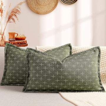 12x20 Pillow Covers Set of 2 Soft Polyester Textured Lumbar Pillow Covers with Stylish Flange Edge Cozy Farmhouse