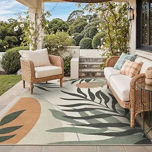 5x8 Outdoor Rug, Washable, Beige Olive