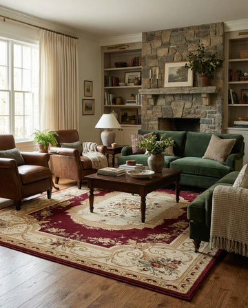 Chateau Rug - 10' x 14' 1 Red Traditional Area Rug - Elegant French Medallion, Perfect s, Dining Areas, Large Bedrooms