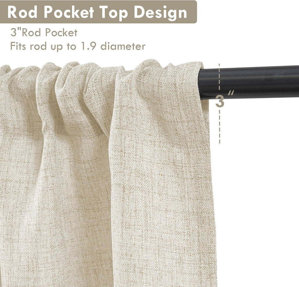 Linen Textured Curtain Valances for Windows Light Filtering 3 Inch Rod Pocket Farmhouse Country Rustic Kitchen