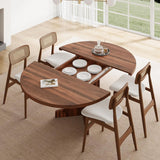 59" Round Extendable Dining Room Table for 4-6, Modern Oval Kitchen Table with Heavy Duty Wood Base, Metal Frame