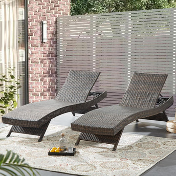 79'' Long Reclining Chaise Lounge Set (Set of 2), Outdoor Wicker Reclining Lounge Chair Patio Rattan Double Chaise