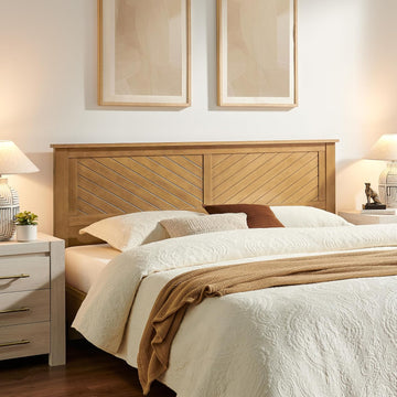 Serene Solid Wood Panel Headboard with Chevron Scoring, King, Stained Pine, Easy Assembly, Quality Materials