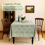 CPC Block Print Tablecloth Agate Green 90"x60" Rectangular 100% Cotton Reusable Table Cover, Everyda
