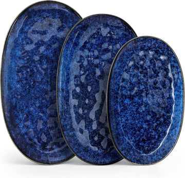 Ceramic Serving Platters Set of 3, Oval 16/14.7/13.5 Inch Stoneware Serving Dishes for Entertaining, Microwave Safe