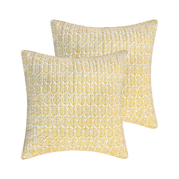 St. Claire - Quilted Euro Shams Set of Two (26 x 26 in.) - Paisley - Yellow and White - Cotton Fabric