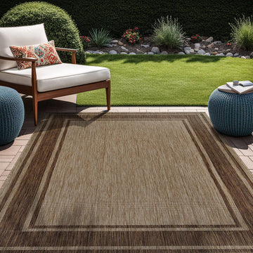 Outdoor Rug Modern Bordered Area Rugs Patio Deck Porch Garden Waterproof Weather Sun Resistant Washable Outside