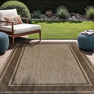 Outdoor Rug 5x7 Modern Bordered Area Rugs Patio Deck Porch Garden Waterproof Weather Sun Resistant Washable Outside