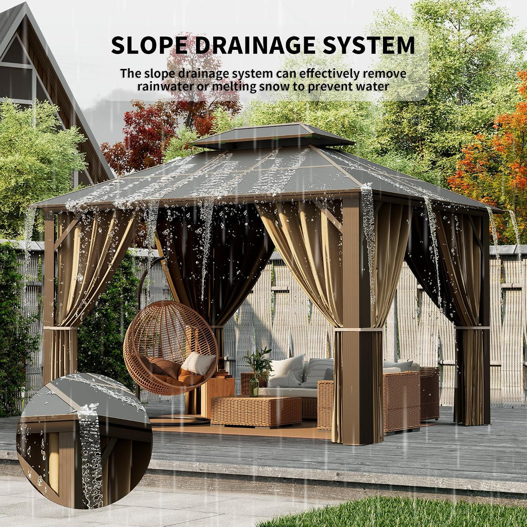 Hardtop Gazebo 10'x12' with Double Polycarbonate Roof Canopy