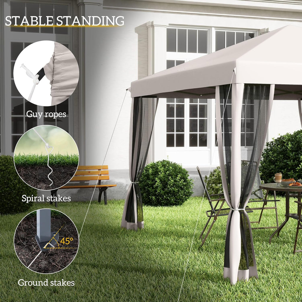 10' x 10' Pop Up Canopy Tent with Netting, Instant Gazebo, Screen House Room with Carry Bag, Height Adjustable Beige