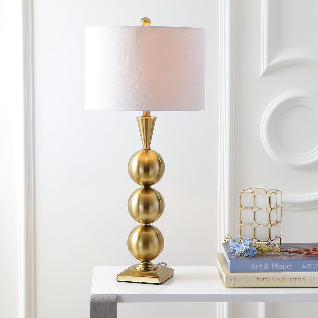 33" Brass Gold Stacked Orb Metal LED Table Lamp, Contemporary Transitional Iron Bedside Lamp Bedroom