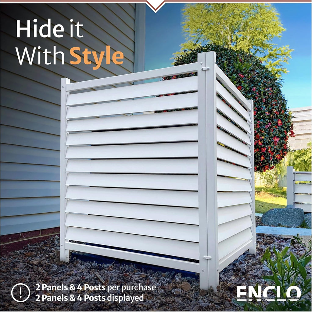 44in H x 36in W (2 Panels) No Dig Waverly White Vinyl Privacy Screen, Outdoor Privacy Screen Panels, Trash Can