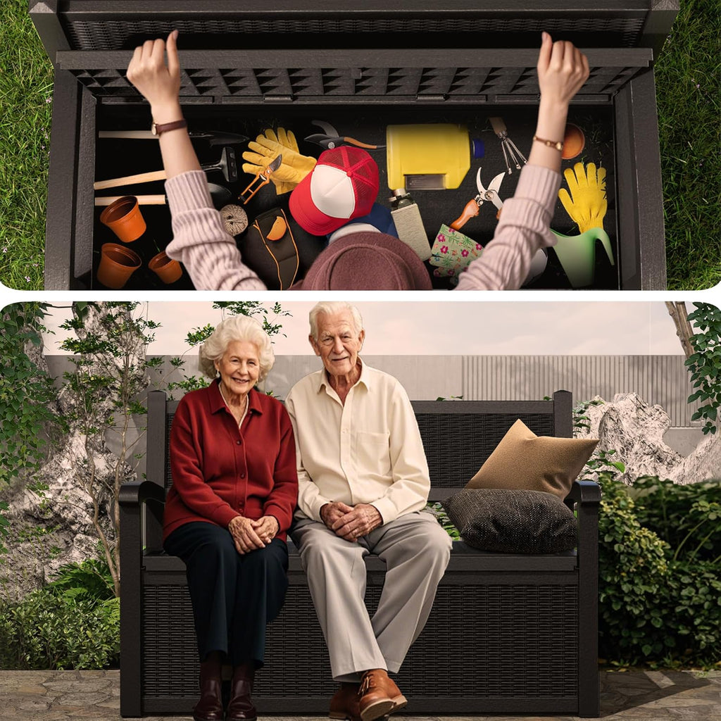 80 Gallon Outdoor Storage Bench Lockable Deck Box Outdoor Storage Box Waterproof ,Garden,and Porch - Perfect for