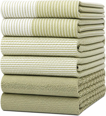 Premium Kitchen Towels 6 Pack 100% Cotton, 20"x28" Dish Towels - Sage | Large Flat & Terry Kitchen Linen Set with