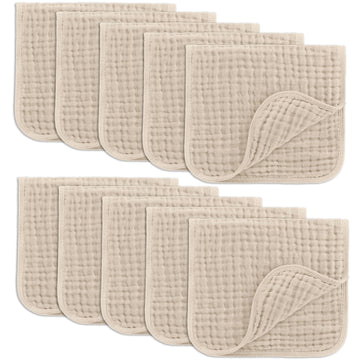 Muslin Burp Cloths 20x10" 10 Pack, Baby Burp Cloths - Sand