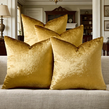 Pack of 4 Gold Decorative Velvet Pillow Covers 18x18
